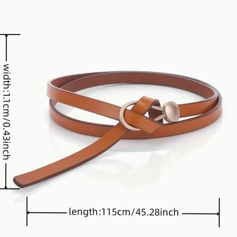 Cognac Brown Leather Skinny Wrap Belt - Picture 2 of 2